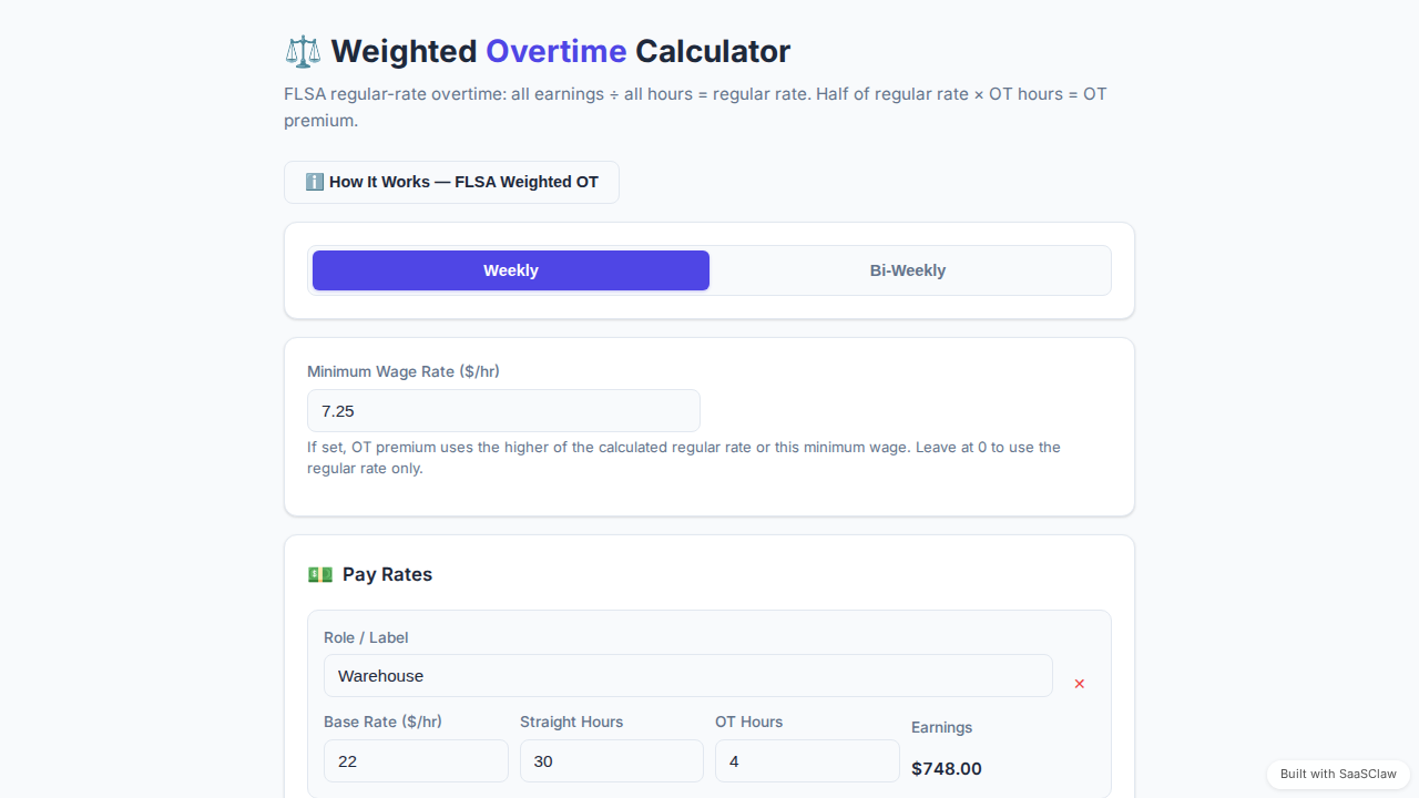 Weighted Overtime Calculator