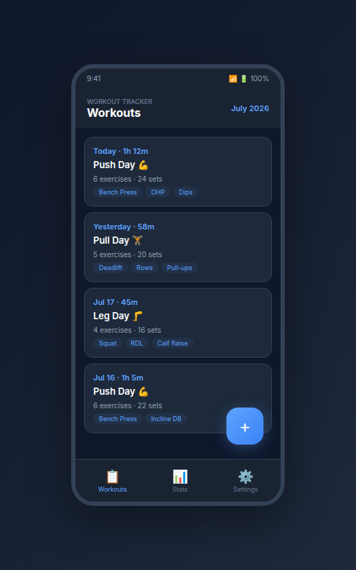 Workout tracker app preview
