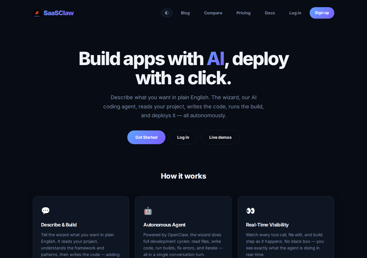 SaaSClaw landing page