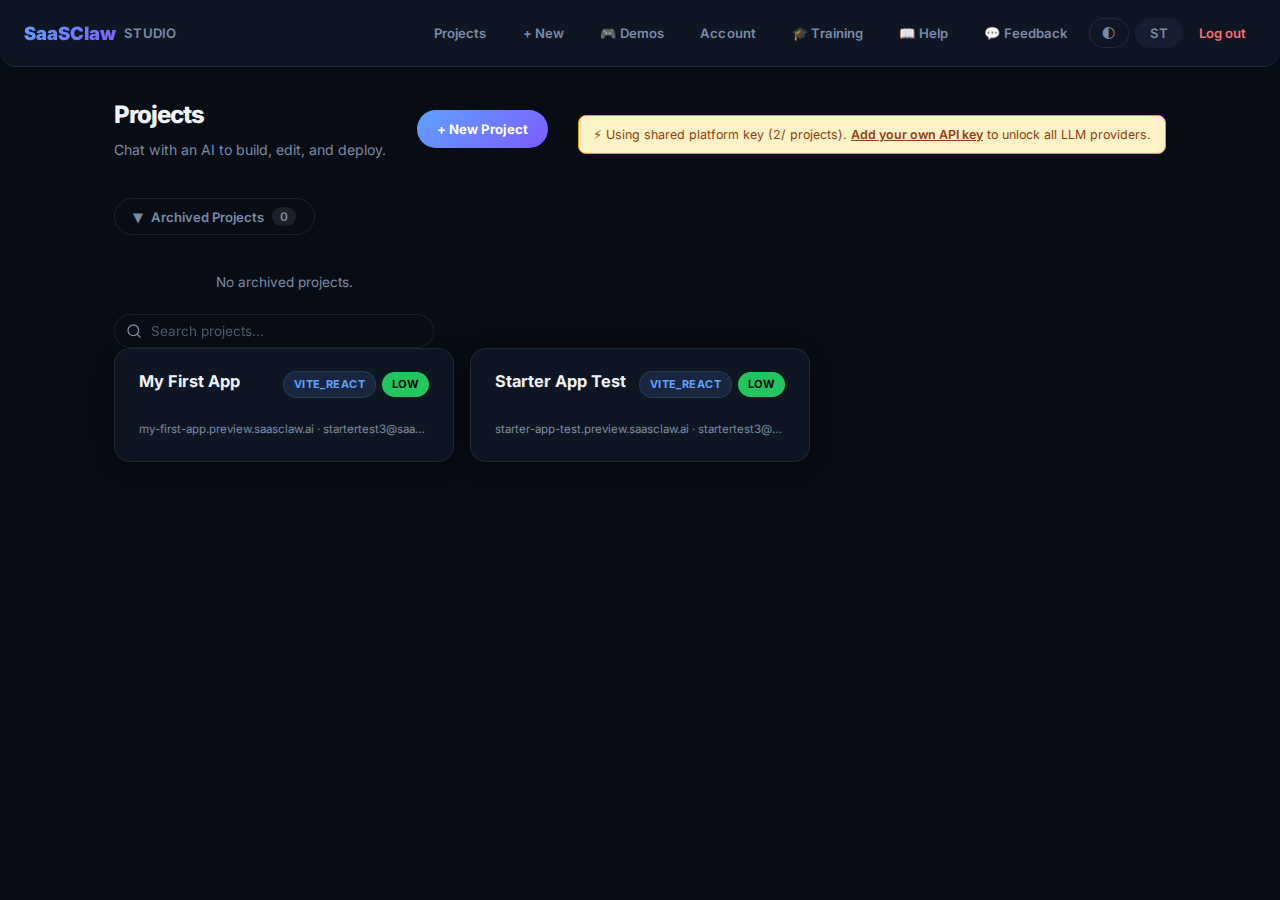 SaaSClaw dashboard